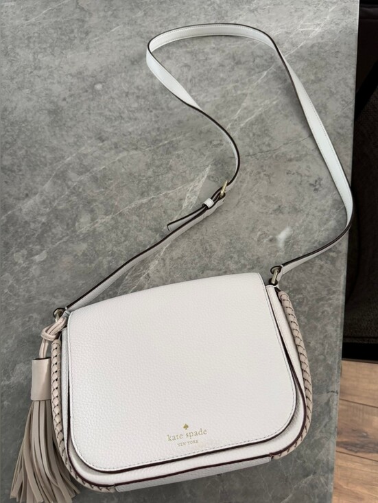 kate spade Handbags - Kate Spade White Leather Crossbody with Braided Trim and Tassel